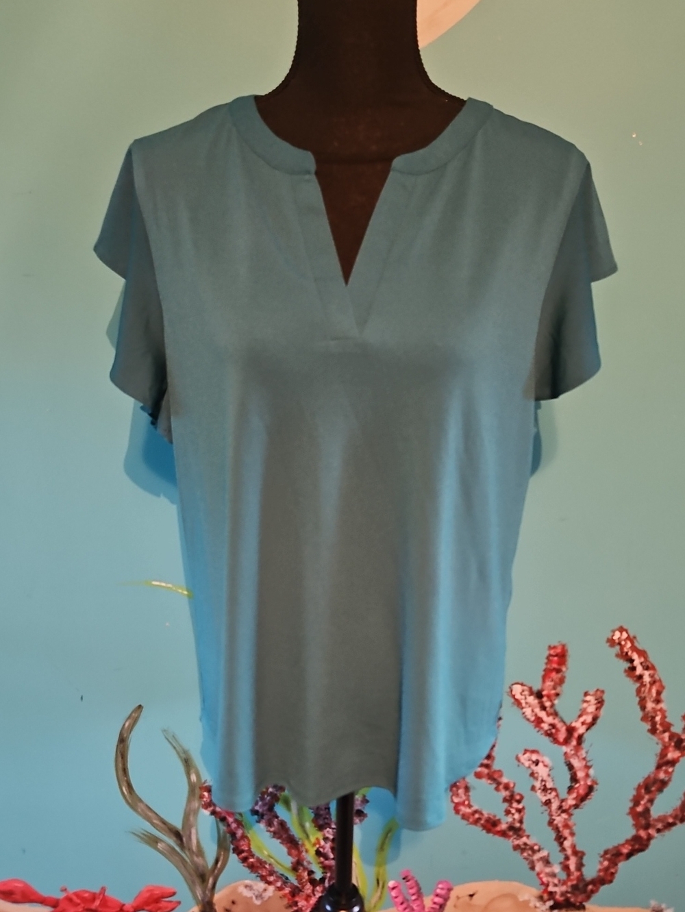 Adrianna Papell Jade Flutter-Sleeve V-Notch Top